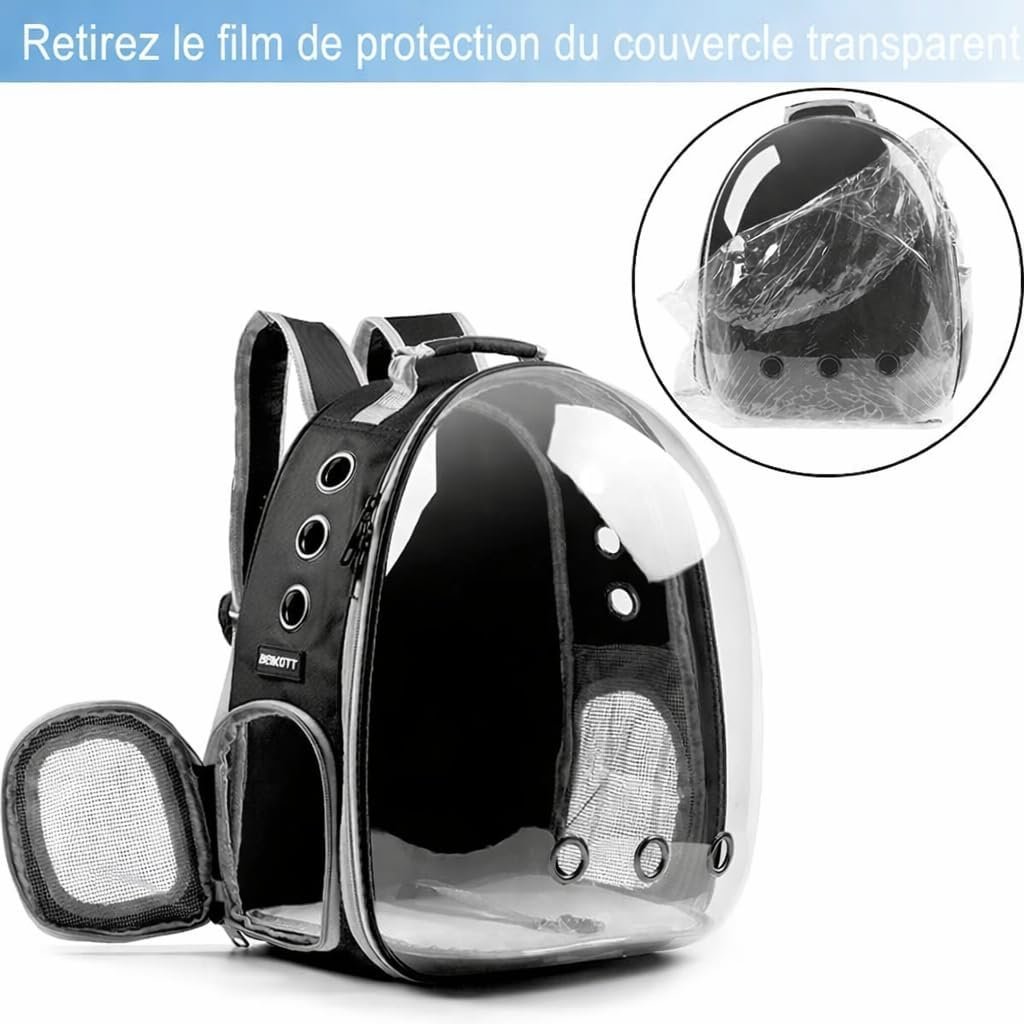 Sac à dos pour chat et chien avec son film de protection à l'ouverture